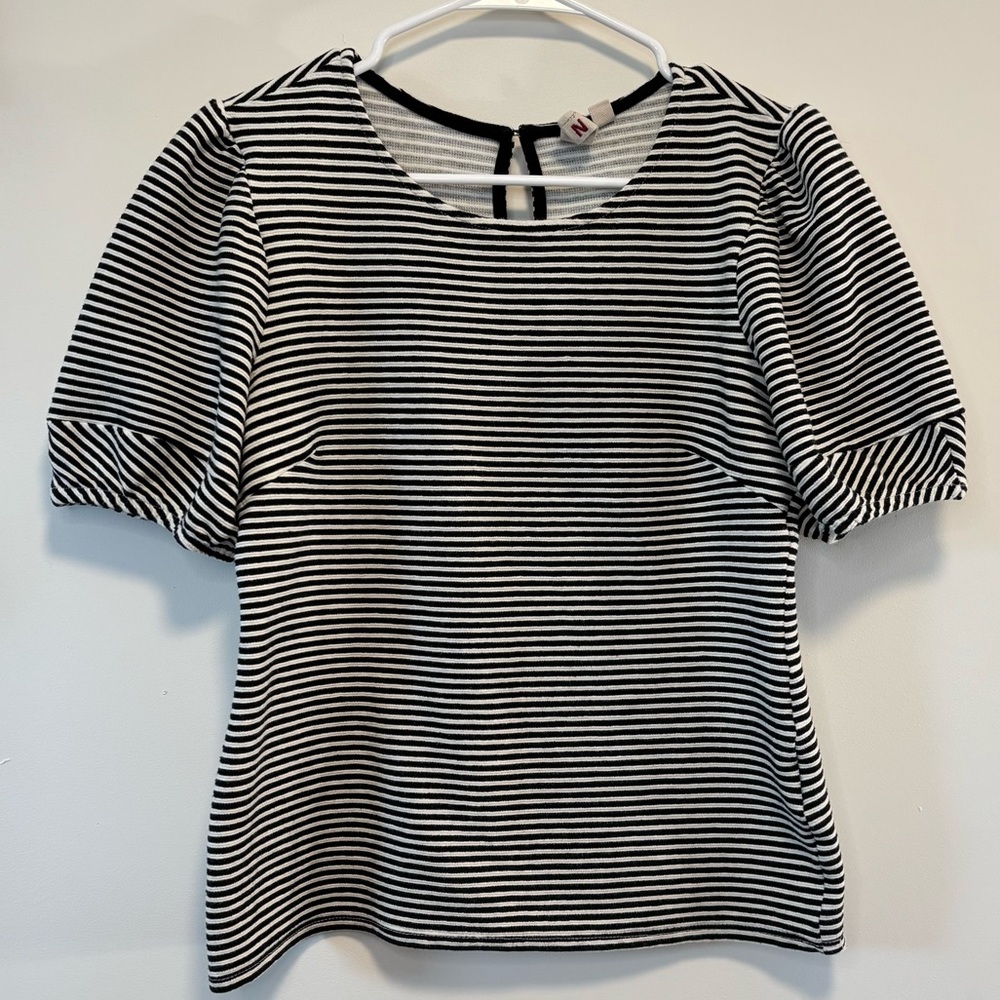 Anthropologie Dolan Black/White Stripe Santos Puff Sleeve Top Blouse Women’s XS